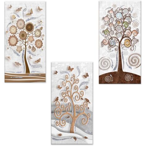 Lupia - Set 3 pezzi Quadri su tela albero della vita Canvas Day Brillant con glitter 38x75 cm TREE WHITE