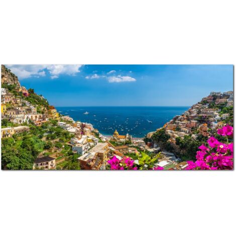 Lupia - Quadro moderno su Tela Canvas DEEP 65X143 cm, con paesaggi e localismi italiani, per casa, soggiorno, capezzale camera da letto, hotel, ufficio, NAPOLI - POSITANO MARE (1/4)