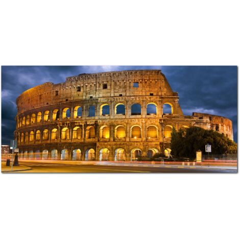 Lupia - Quadro moderno su Tela Canvas DEEP 65X143 cm, con paesaggi e localismi italiani, per casa, soggiorno, capezzale camera da letto, hotel, ufficio, ROMA - COLOSSEUM AND TRAFFIC LIGHTS (1/4)