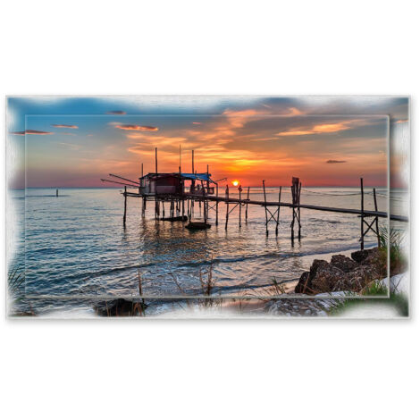 Lupia - Quadro moderno su Tela con Cornice stampata NEWEXT 75x135 cm, paesaggi localismi italiani, per casa soggiorno capezzale camera da letto hotel ufficio, PESCARA COSTA TRABOCCO ALBA (1/4)