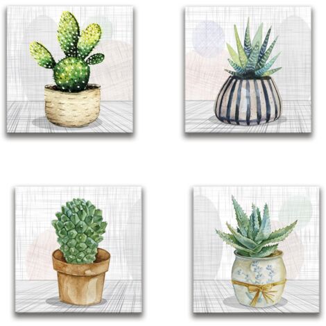Lupia - Set di 4 Quadri Moderni su Carta Telata, Canvas NATURA 16x16 cm, Stampe Vivide con piante Naturali, Decorazione per Cucina, Soggiorno, Ufficio, Pronti da Appendere, Realizzato in Italia