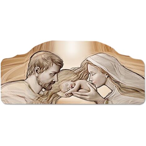 Lupia - Quadro Moderno, Capezzale HOLY KISS BROWN Sacra Famiglia, Stampato su Legno Ecologico, Artigianale Made in Italy, 42x92 cm, Legno