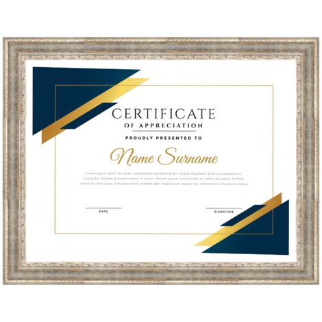 Lupia - Cornice per Attestati in Legno, ROVESCIA BAROCCO ARGENTO, pergamene, diplomi, Compatibile Formati Vari, protezione in Acrilico, Verticale/Orizzontale, foto, stampe, da parete 50x70 cm