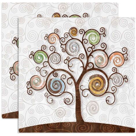 Lupia - Sottotutto decorato Albero della Vita in Legno QUADRATO Sotto bicchiere, piatto, pentola TREE WHITE 20x20 cm Set 2 pz
