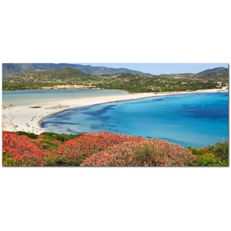 Lupia - Quadro moderno su Tela Canvas DEEP 65X143 cm, con paesaggi e localismi italiani, per casa, soggiorno, capezzale camera da letto, hotel, ufficio, SARDEGNA - PANORAMA MARE (1/4)