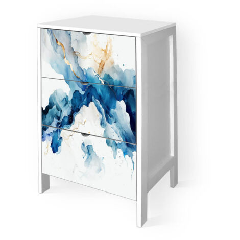 Lupia - Cassettiera Mobile Italy, Stile Minimal in Legno, 3 Cassetti, Stampa GOLDEN BLUE, Adatta a Ogni Stanza, 39x29xH60 cm, organizer Colore Bianco decorato