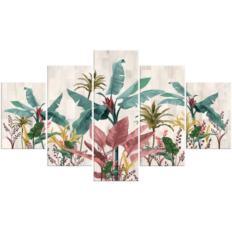 Lupia - Quadro Moderno VOGUE 66x115 cm BANANA LEAVES BEIGE a 5 Pezzi, Stampe Artistiche modulari e Digitali, Pannelli in Legno Ecologico MDF, Pronti da Appendere, Soggiorno e Camera da letto, Ufficio