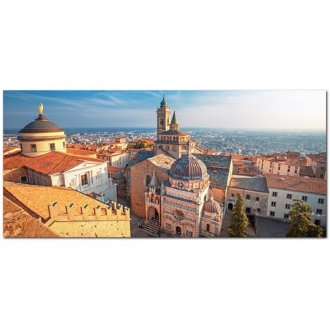 Lupia - Quadro moderno su Tela Canvas DEEP 65X143 cm, con paesaggi e localismi italiani, per casa, soggiorno, capezzale camera da letto, hotel, ufficio, BERGAMO-SANTA MARIA MAGGIORE (1/4)