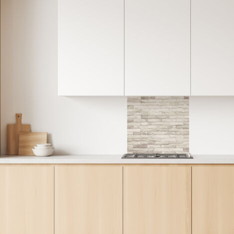 Lupia Pannello Paraschizzi Schienale Cucina con decorazione stampata, MATTONI WHITE, in Alluminio composito, Facile da applicare, Lavabile Ignifugo Resistente all'Acqua 60xH62,5 cm