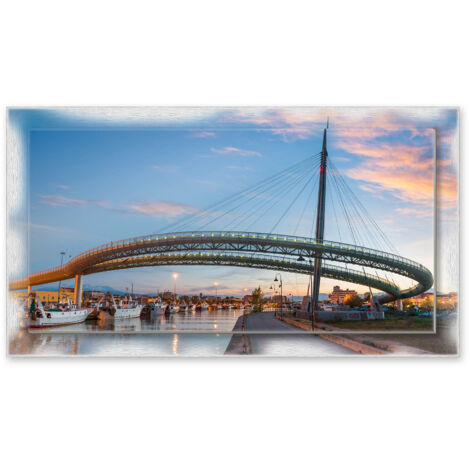 Lupia - Quadro moderno su Tela con Cornice stampata NEWEXT 75x135 cm, paesaggi localismi italiani, per casa soggiorno capezzale camera da letto hotel ufficio, PESCARA PONTE DEL MARE (1/4)