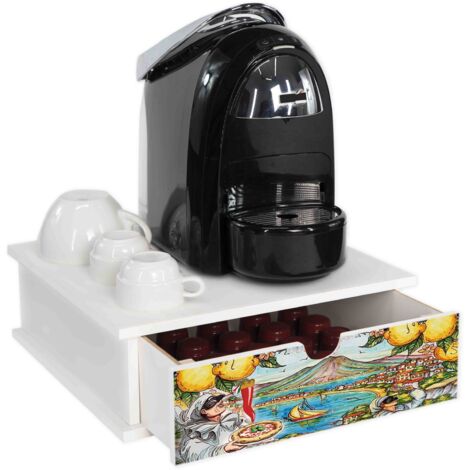 Lupia - Contenitore Porta Capsule e Cialde caffè Cassetto ORGANIZER White NAPOLI PULCINELLA 33x33 cm in legno per casa, cucina, angolo bar ufficio