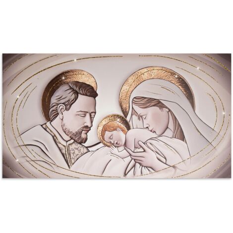 Lupia - Quadro moderno su tela in cotone Sacra famiglia SHINY 77x143 cm THE KISS CERAMIC con glitter e brillantini, Nativita' per soggiorno, capezzale camera da letto