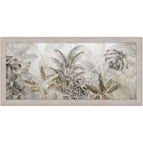 Lupia - Quadro moderno, per soggiorno camera da letto, con cornice BOSTON colore BEIGE, 60x110 cm, GOLD TROPICAL stampa su pannello in legno, stile floreale blu e oro