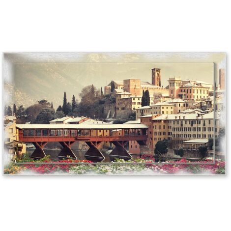 Lupia - Quadro moderno su Tela con Cornice stampata NEWEXT 75x135 cm, paesaggi localismi italiani, per casa soggiorno capezzale camera da letto hotel ufficio, VICENZA DI GIORNO (1/4)
