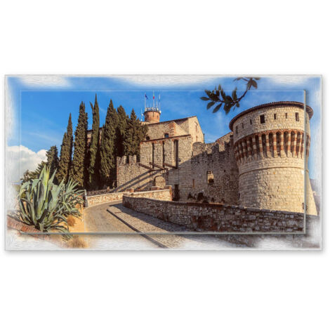 Lupia - Quadro moderno su Tela con Cornice stampata NEWEXT 75x135 cm, paesaggi localismi italiani, per casa soggiorno capezzale camera da letto hotel ufficio, BRESCIA CASTELLO MEDIEVALE (1/4)