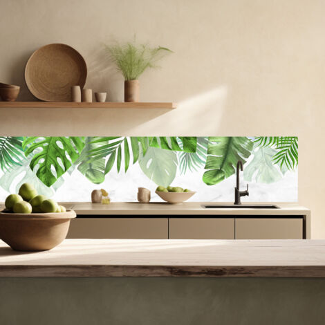 Lupia Pannello Paraschizzi Schienale Cucina con decorazione stampata, TROPICAL LEAVES, in Alluminio composito, Facile da applicare, Lavabile Ignifugo Resistente all'Acqua 260xH62,5 cm