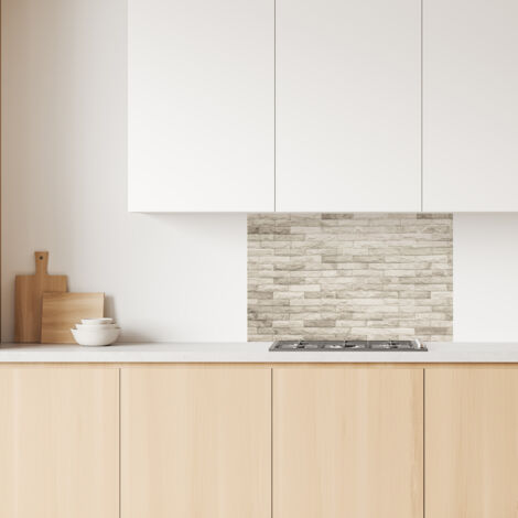 Lupia Pannello Paraschizzi Schienale Cucina con decorazione stampata, MATTONI WHITE, in Alluminio composito, Facile da applicare, Lavabile Ignifugo Resistente all'Acqua 90xH62,5 cm