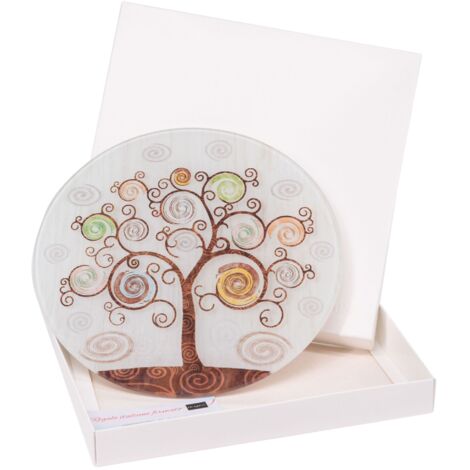 Lupia - Bomboniera con Scatola bianca SOTTOPENTOLA in vetro temperato stampato TREE Albero della Vita diam. 21 cm idea regalo per Matrimonio Cresima Comunione Battesimo Anniversario Compleanno