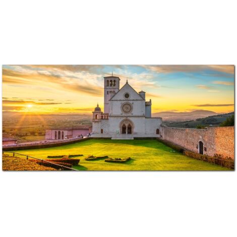 Lupia - Quadro moderno su Tela Canvas DEEP 65X143 cm, con paesaggi e localismi italiani, per casa, soggiorno, capezzale camera da letto, hotel, ufficio, PERUGIA - CHIESA SAN FRANCESCO GIORNO (1/4)