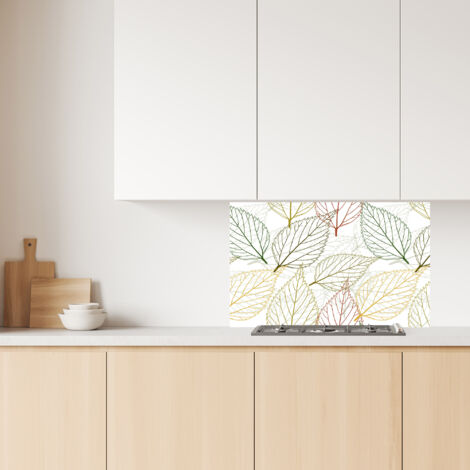 Lupia Pannello Paraschizzi Schienale Cucina con decorazione stampata, TRANSPARENT LEAVES, in Alluminio composito, Facile da applicare, Lavabile Ignifugo Resistente all'Acqua 90xH62,5 cm