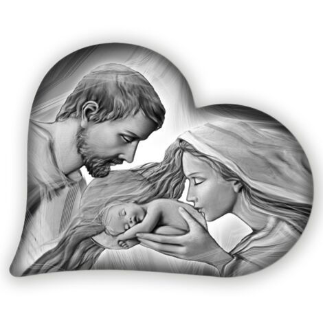 Lupia - Quadro Capezzale, Collezione HEART HOLY KISS GREY Sacra Famiglia, in Legno, Stampa Artigianale e Made in Italy, 50x65 cm, Grigio (1/4)