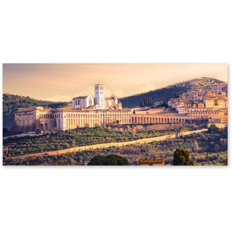 Lupia - Quadro moderno su Tela Canvas DEEP 65X143 cm, con paesaggi e localismi italiani, per casa, soggiorno, capezzale camera da letto, hotel, ufficio, PERUGIA - ASSISI BASILICA S. FRANCESCO (1/4)