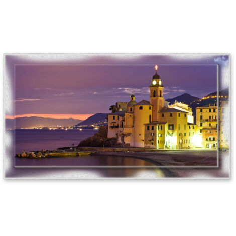 Lupia - Quadro moderno su Tela con Cornice stampata NEWEXT 75x135 cm, paesaggi localismi italiani, per casa soggiorno capezzale camera da letto hotel ufficio, GENOVA BASILICA NOTTE (1/4)