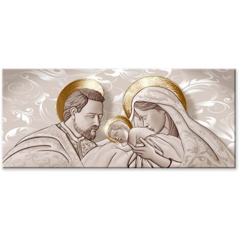 Lupia - Quadro moderno sacra famiglia Canvas World THE KISS SHABBY BROWN, Stampa su Tela per Soggiorno, Capezzale Camera da Letto, Ufficio, 52x122 cm
