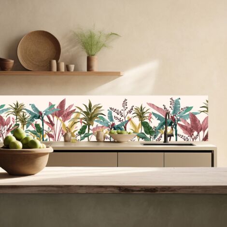 Lupia Pannello Paraschizzi Schienale Cucina con decorazione stampata, BANANA LEAVES, in Alluminio composito, Facile da applicare, Lavabile Ignifugo Resistente all'Acqua 260xH62,5 cm