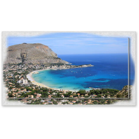 Lupia - Quadro moderno su Tela con Cornice stampata NEWEXT 75x135 cm, paesaggi localismi italiani, per casa soggiorno capezzale camera da letto hotel ufficio, PALERMO PANORAMA GOLFO (1/4)