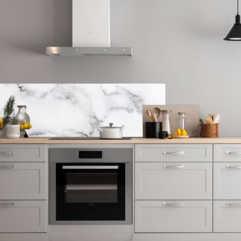 Lupia Pannello Paraschizzi Schienale Cucina con decorazione stampata, MARMO WHITE, in Alluminio composito, Facile da applicare, Lavabile Ignifugo Resistente all'Acqua 180xH62,5 cm