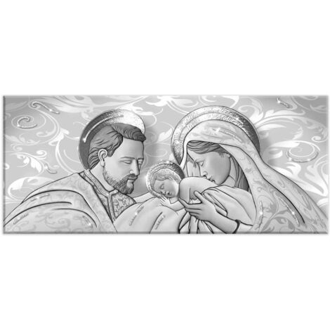 Lupia - Quadro Moderno Sacra Famiglia, su tela poliestere con brillantini Glitter, Natività BRILLANT 52x122 cm THE KISS SHABBY GREY, Adatto per Soggiorno e capezzale Camera da Letto, Grigio