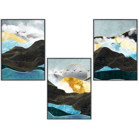 Lupia POSTER Set 3 stampe da parete SEAGULL IN FLIGHT A3 29,7x42 cm ART PRINTS METAL finitura metallizzata per soggiorno, camera da letto, cucina, astratti alta qualita', SENZA CORNICE (1/4)