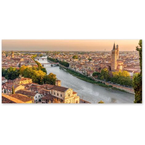 Lupia - Quadro moderno su Tela Canvas DEEP 65X143 cm, con paesaggi e localismi italiani, per casa, soggiorno, capezzale camera da letto, hotel, ufficio, VERONA - PANORAMA (1/4)