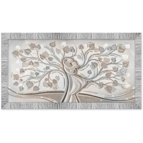 Lupia - Quadro Moderno con Cornice Bianca Argento, Stampa su Legno con Glitter, GIOVY ALBERO ABBRACCIO MIX, tema amore e famiglia, per Soggiorno, Camera da Letto, Ufficio, 60x110 cm, Made in Italy