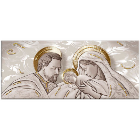 Lupia - Quadro Moderno Sacra Famiglia, su tela poliestere con brillantini Glitter, Natività BRILLANT 52x122 cm THE KISS SHABBY BROWN, Adatto per Soggiorno e capezzale Camera da Letto