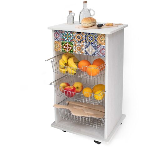 Carrello cucina portafrutta legno Bianco WHITE TILES salvaspazio 40X45H85 cm (1/4)