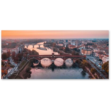 Lupia - Quadro moderno su Tela Canvas DEEP 65X143 cm, con paesaggi e localismi italiani, per casa, soggiorno, capezzale camera da letto, hotel, ufficio, PAVIA-VISTA AEREA (1/4)