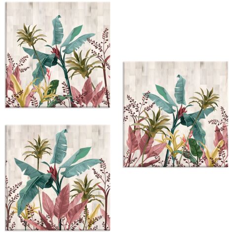 Lupia - Set 3 Quadri su Tela, Foglie di Banano BANANA LEAVES BEIGE, Pronti da Appendere, 57x57 cm, Decorazione Soggiorno, Camera da Letto, Cucina, Ufficio, Telaio in Legno, Made in Italy