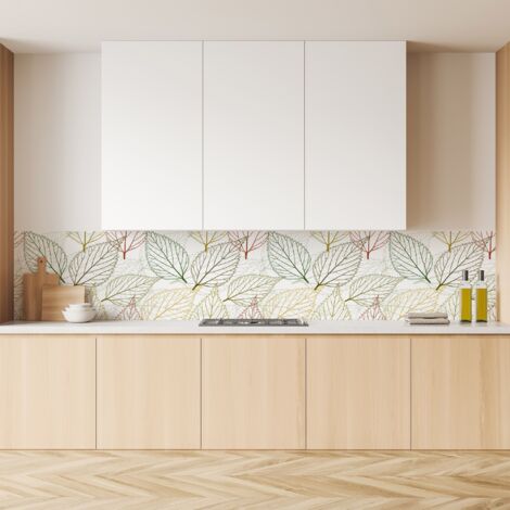 Lupia Pannello Paraschizzi Schienale Cucina con decorazione stampata, TRANSPARENT LEAVES, in Alluminio composito, Facile da applicare, Lavabile Ignifugo Resistente all'Acqua 300xH62,5 cm
