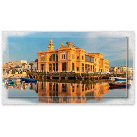 Lupia - Quadro moderno su Tela con Cornice stampata NEWEXT 75x135 cm, paesaggi localismi italiani, per casa soggiorno capezzale camera da letto hotel ufficio, BARI  TEATRO PETRUZZELLI (1/4)