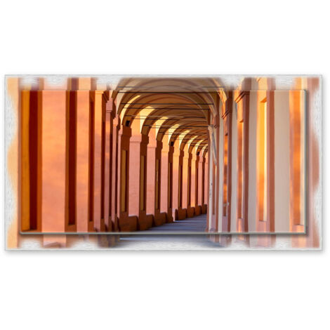 Lupia - Quadro moderno su Tela con Cornice stampata NEWEXT 75x135 cm, paesaggi localismi italiani, per casa soggiorno capezzale camera da letto hotel ufficio, BOLOGNA PORTICO DI SAN LUCA (1/4)