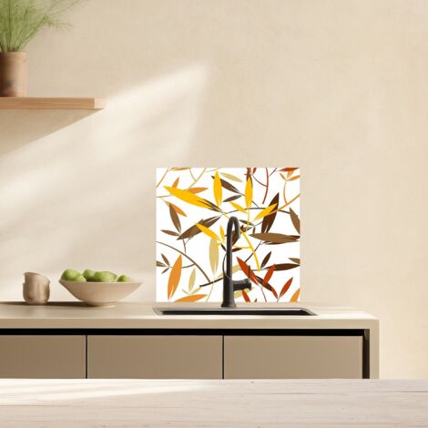 Lupia Pannello Paraschizzi Schienale Cucina con decorazione stampata, LEAVES WITH STEAMS, in Alluminio composito, Facile da applicare, Lavabile Ignifugo Resistente all'Acqua 60xH62,5 cm