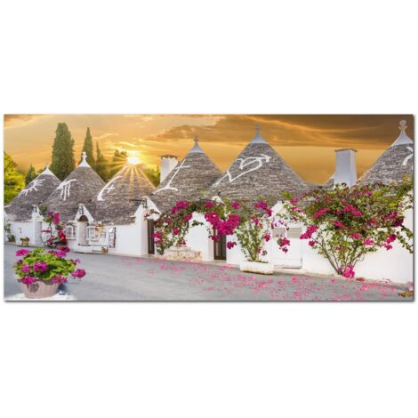 Lupia - Quadro moderno su Tela Canvas DEEP 65X143 cm, con paesaggi e localismi italiani, per casa, soggiorno, capezzale camera da letto, hotel, ufficio, PUGLIA - TRULLI DECORATI (1/4)