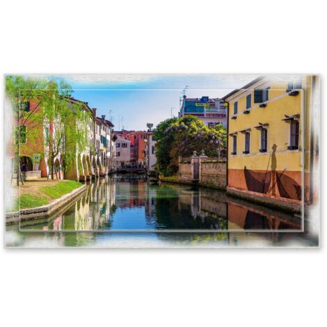 Lupia - Quadro moderno su Tela con Cornice stampata NEWEXT 75x135 cm, paesaggi localismi italiani, per casa soggiorno capezzale camera da letto hotel ufficio, TREVISO  CANALE BURANELLI (1/4)