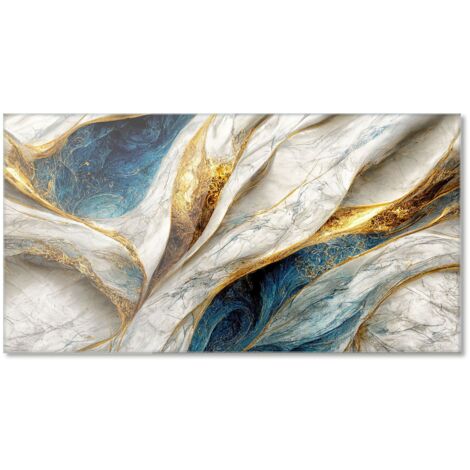 Lupia Quadro Moderno Stampa su Vetro Temperato FLUID GOLD BLUE effetto marmo 73x139 cm, Alta Definizione e Lucentezza di Colori, Design Elegante per Soggiorno, Camera, Ufficio, Facile da Appendere (1/4)