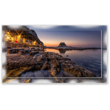 Lupia - Quadro moderno su Tela con Cornice stampata NEWEXT 75x135 cm, paesaggi localismi italiani, per casa soggiorno capezzale camera da letto hotel ufficio, ANCONA PASSETTO GROTTE DEI PESCATORI (1/4)