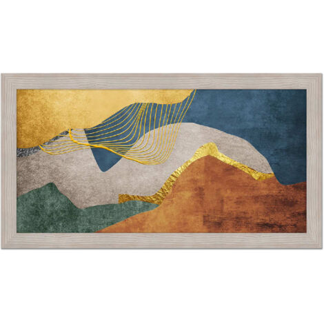 Lupia - Quadro moderno, per soggiorno camera da letto, con cornice BOSTON colore BEIGE, 60x110 cm, COLORFUL DESERT stampa su pannello in legno, stile astratto blu, verde marrone oro (1/4)