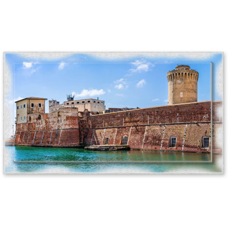 Lupia - Quadro moderno su Tela con Cornice stampata NEWEXT 75x135 cm, paesaggi localismi italiani, per casa soggiorno capezzale camera da letto hotel ufficio, LIVORNO FORTEZZA VECCHIA (1/4)