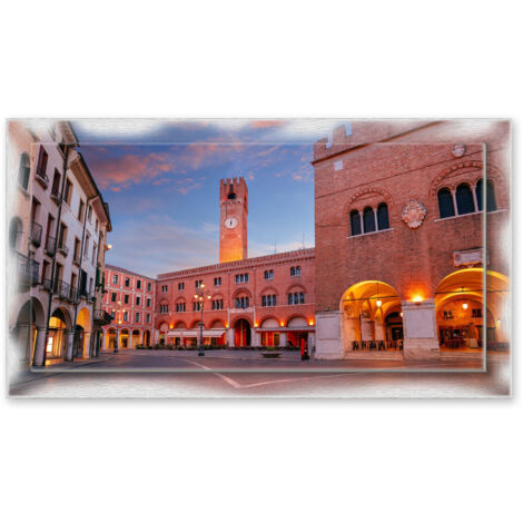 Lupia - Quadro moderno su Tela con Cornice stampata NEWEXT 75x135 cm, paesaggi localismi italiani, per casa soggiorno capezzale camera da letto hotel ufficio, TREVISO  PIAZZA DEI SIGNORI SERA (1/4)